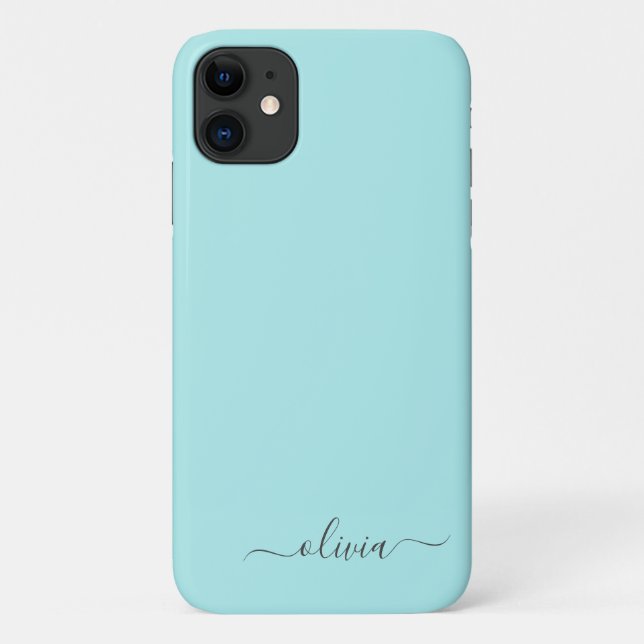Coques Case-Mate iPhone Aqua Blue Turquoise Girl Script Monogramme Nom Mod (Dos)