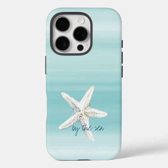 Coques Case-Mate iPhone Aqua Blue White Beach Starfish       (Verso)