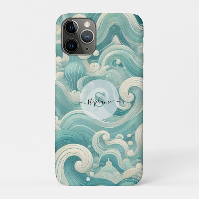 Coques Case-Mate iPhone Aqua Blue & White Wave Abstraite - Art moderne Flu (Dos)