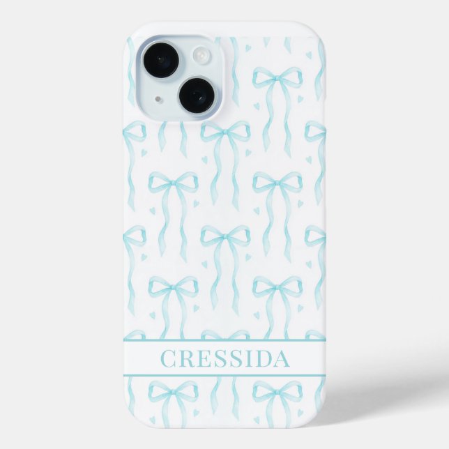 Coques Case-Mate iPhone Aqua Coquette Nœuds Monogramme (Verso)