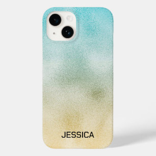 Coque Pour iPhone 14 Aqua et Gold Ombre Foil