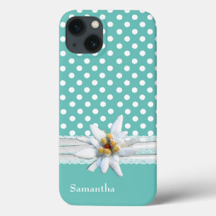 Case-Mate iPhone Case Aqua et Pois blancs et Edelweiss