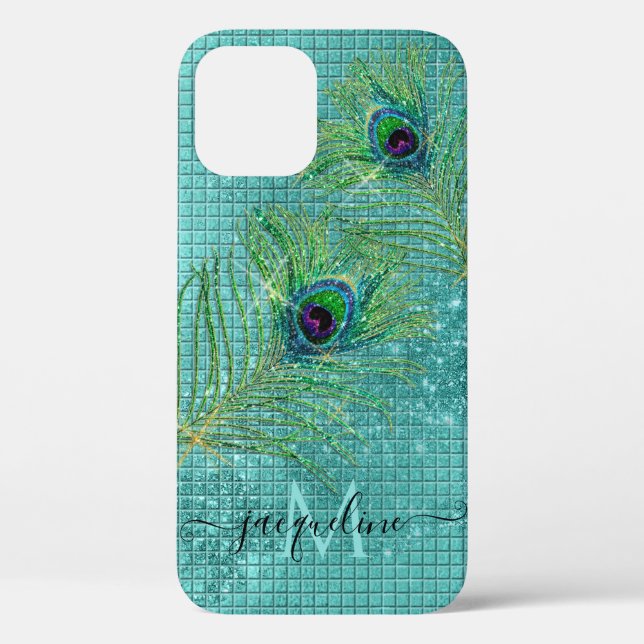 Coques Case-Mate iPhone Aqua Girly Gold Parties scintillant Peacock Featho (Verso)