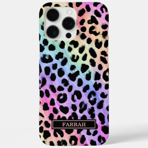 Coques iPhone 16 Pro Max Aqua Iridescent Imprimé Léopard Monogrammé