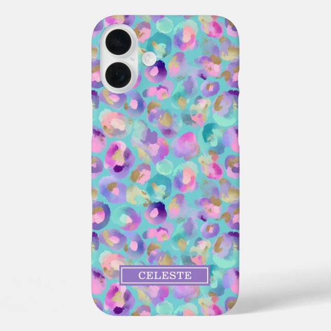 Coques Case-Mate iPhone Aqua Iridescent Imprimé Léopard Monogrammé (Verso)