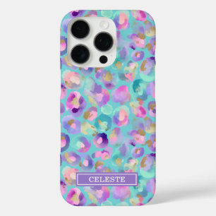 Coques iPhone 16 Pro Aqua Iridescent Imprimé Léopard Monogrammé