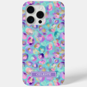 Coque iPhone 15 Pro Max Aqua Iridescent Imprimé Léopard Monogrammé