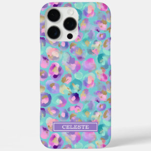 Coques iPhone 16 Pro Max Aqua Iridescent Imprimé Léopard Monogrammé