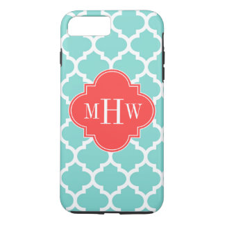 Coque iPhone 8 Plus/7 Plus Aqua Marocain #5 Coral Rouge 3 Monogramme initial