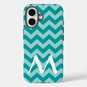 Coques iPhone 16 Aqua Marocain Moods Chevrons avec Monogramme