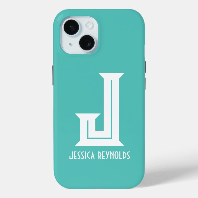 Coques Case-Mate iPhone Aqua monogramme minimal (Verso)