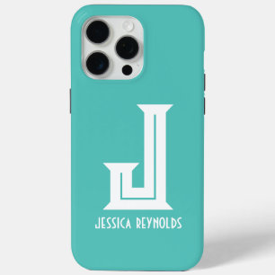 Coque iPhone 15 Pro Max Aqua monogramme minimal