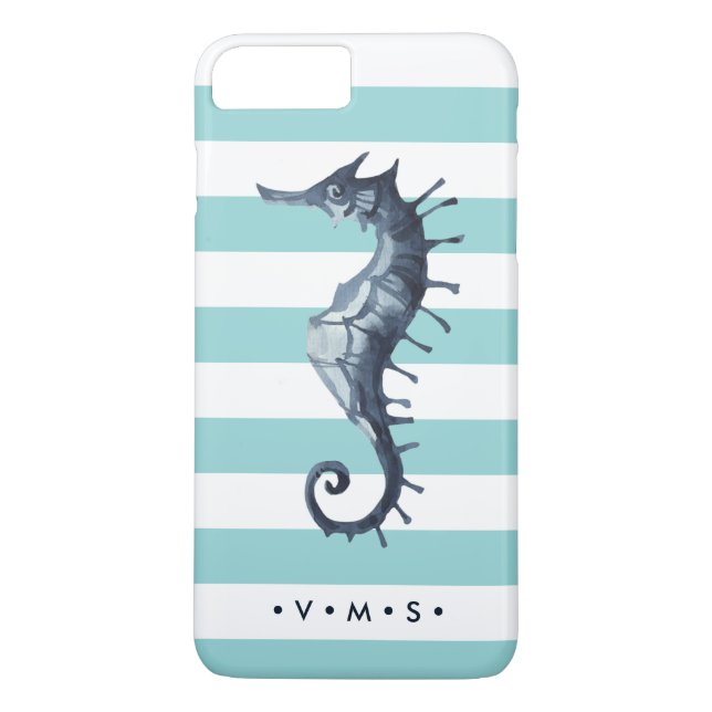 Coques Case-Mate iPhone Aqua Nautical Seahorse monogramme personnalisé (Dos)