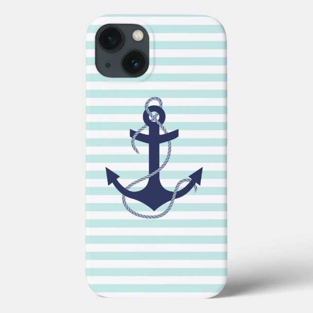Coques Case-Mate iPhone Aqua nautique et rayures blanches Marine Ancre ble (Verso)