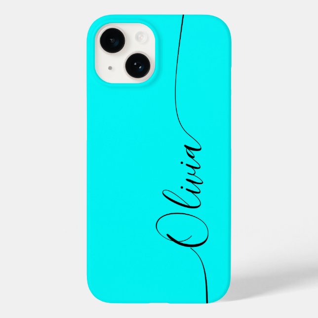 Coques Case-Mate iPhone Aqua Noir Élégant Calligraphie Script Nom (Verso)