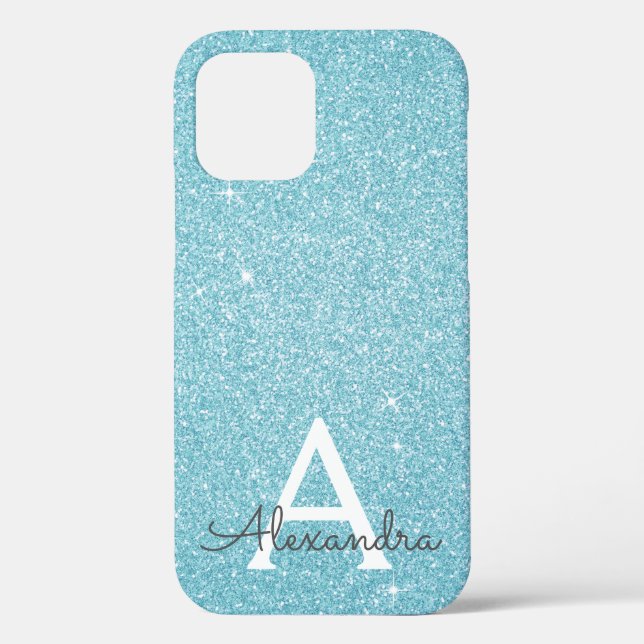 Coques Case-Mate iPhone Aqua Parties scintillant bleue Turquoise et Monogr (Verso)