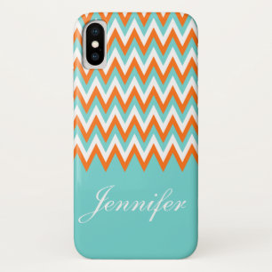 Etui iPhone Case-Mate Aqua personnalisé Chevron orange blanc bleu