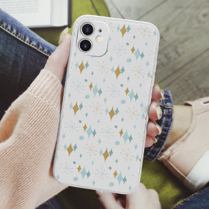 Coque Pour iPhone 14 Aqua, Starburst doré motif milieu du siècle