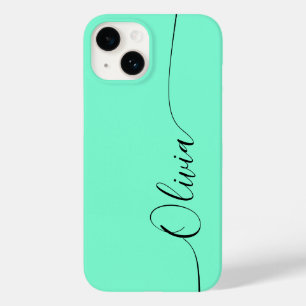 Coque Pour iPhone 14 Aquamarine Black Elegant Calligraphie Nom du scrip