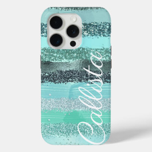 Coque iPhone 15 Pro Aquamarine Parties scintillant Bleue Vert Bleu Bro