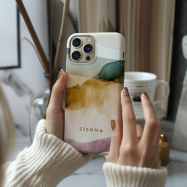 Coque iPhone 15 Pro Aquarelle Abstraite ton de la Terre personnalisée