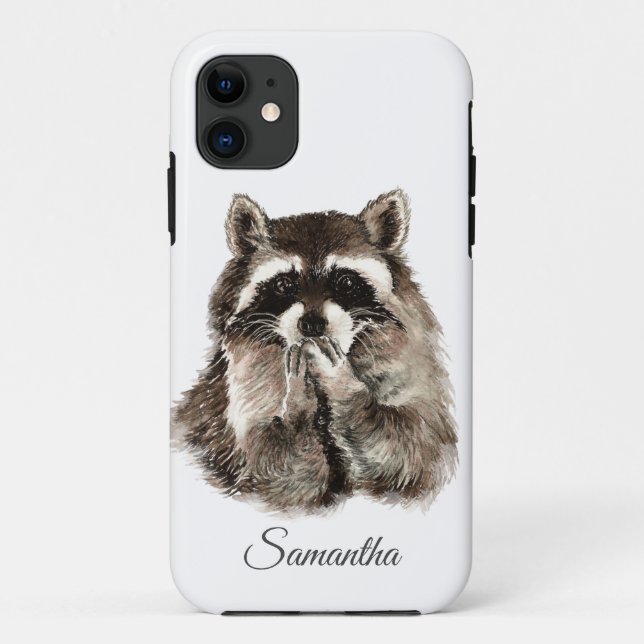 Coques Case-Mate iPhone Aquarelle amusant Raccoon soufflant Baisers Nom pe (Dos)