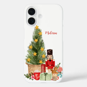 Coques iPhone 16 Aquarelle Arbre de Noël Nom