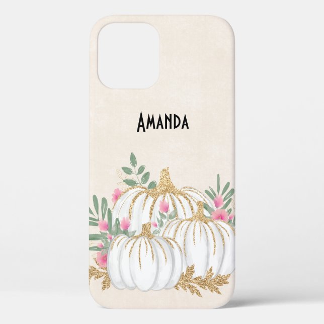 Coques Case-Mate iPhone Aquarelle blanche et Citrouille or (Verso)