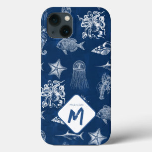 Case-Mate iPhone Case Aquarelle bleu marine Océan Animaux marins Monogra