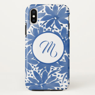 Case-Mate iPhone Case Aquarelle bleu monogramme florale personnalisée