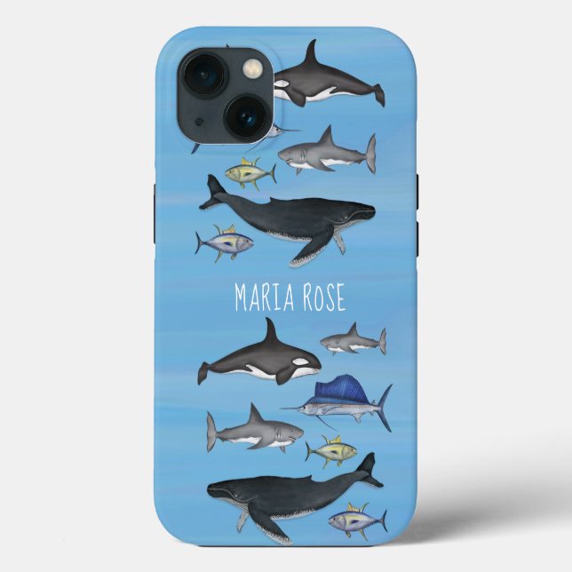 Coques Case-Mate iPhone Aquarelle bleue Personnalisée Océan nautique Perso (Verso)