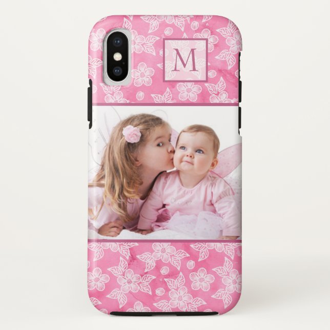 Coques Case-Mate iPhone Aquarelle Blossom rose Monogramme photo (Dos)
