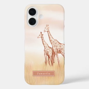 Coques iPhone 16 Aquarelle Boho Giraffe Personnalisée