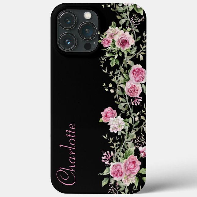 Coques Case-Mate iPhone Aquarelle Bordure florale rose (Verso)