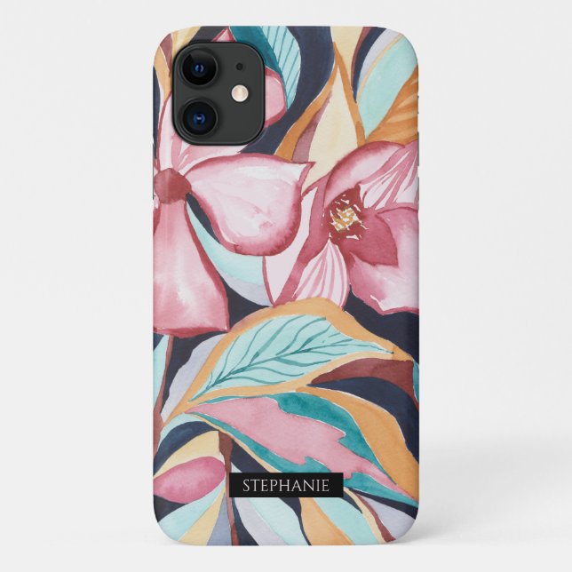 Coques Case-Mate iPhone Aquarelle botanique Art Abstrait Nom Téléphone (Dos)