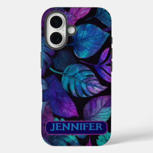 Coques iPhone 16 Aquarelle Botanique bleu Pink Leaf