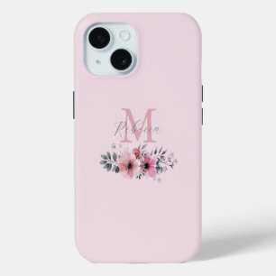 Coque Pour iPhone 15 Aquarelle botanique chic rose pâle