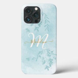 Case-Mate iPhone Case Aquarelle Botanique Feuille Foliage Bleu Monogramm