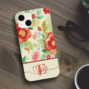 Coque Pour iPhone 14 Aquarelle botanique filaire monogramme floral vint