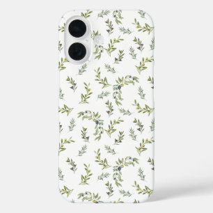 Coques iPhone 16 Aquarelle botanique motif olive vert sauge