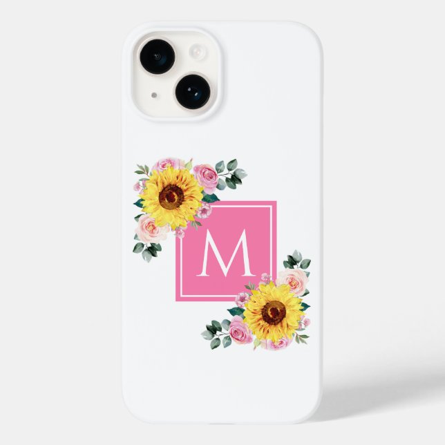 Coques Case-Mate iPhone Aquarelle botanique rose tournesol Monogramme (Verso)