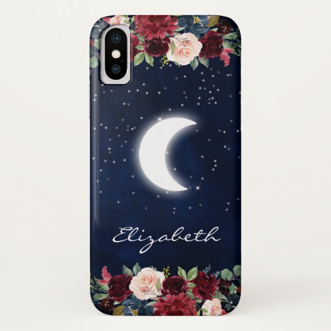 Coques Case-Mate iPhone Aquarelle Bourgogne Florale Céleste Lune (Dos)