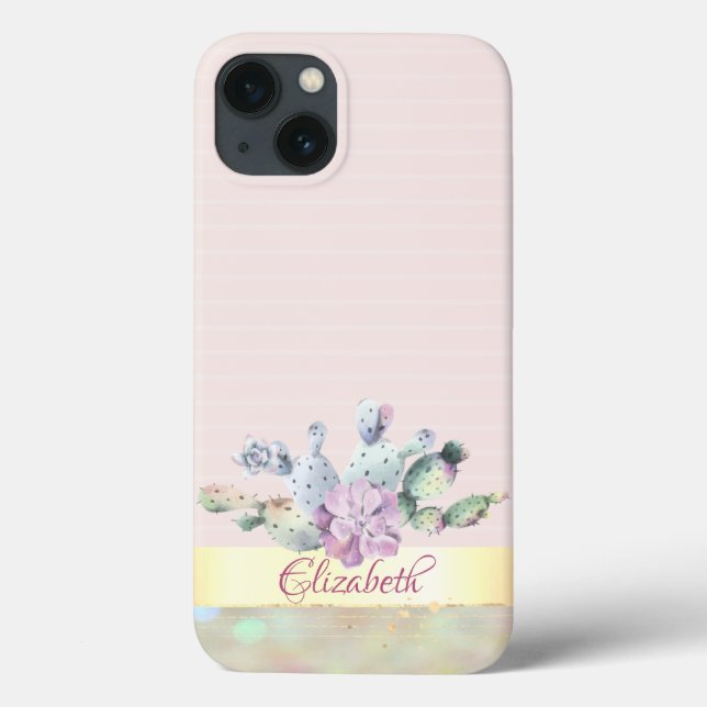 Coques Case-Mate iPhone Aquarelle Cactus, Fleur Succulente Gris Rose (Verso)