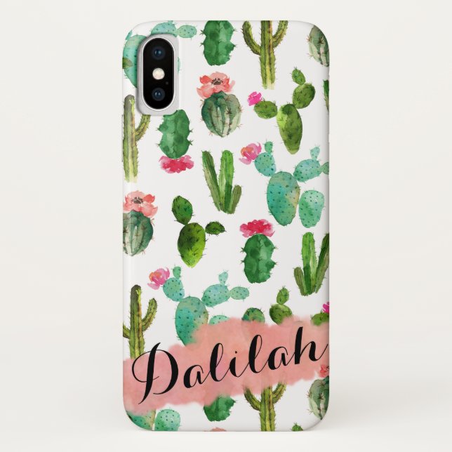 Coques Case-Mate iPhone Aquarelle Cactus Motif personnalisé (Dos)