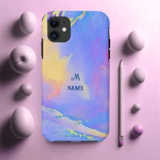 Case-Mate iPhone Case Aquarelle Ciel Bleu Nuages Monogramme Personnalisé