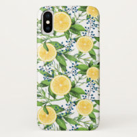 Aquarelle Citron tranches et Motif de feuillage