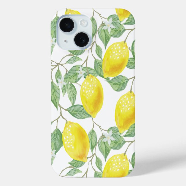 Coques Case-Mate iPhone Aquarelle Citrons Jaunes Fleurs & Foliage Personna (Verso)