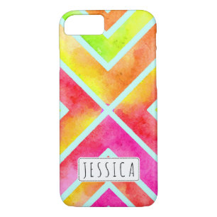 Coque iPhone 7 Aquarelle colorée rayures géométriques tendance