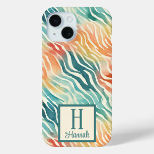Coque Pour iPhone 15 Aquarelle couleur monogramme personnalisée