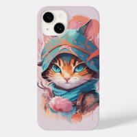 Aquarelle Cute Hoded Ninja Chat
